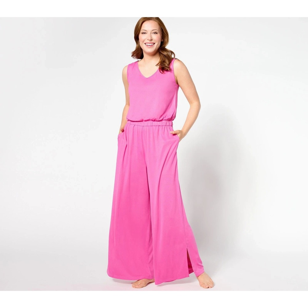 BumbleBella by Jill Martin Tall Dreamy Jersey Wide Leg Jumpsuit Rasp, TALL 3X